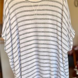 Women's Lightweight Dolman Sleeve Gray & White Striped Blouse